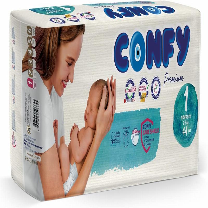 Confy Premium підгузки дитячі Size 1, Newborn 2-5kg, 44шт
